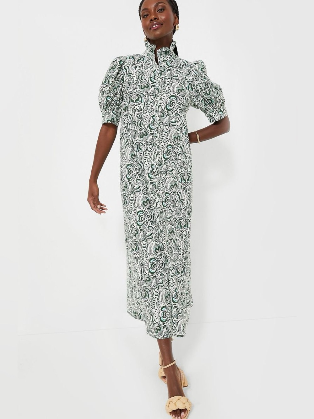 Hyacinth House -Tuckernuck green Ruffle Collar Louisa Midi Dress - Picture 6 of 6